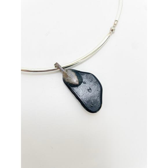 Handmade Dichroic Glass Pendant Silver Necklace Iridescent Multicolor - Picture 8 of 11